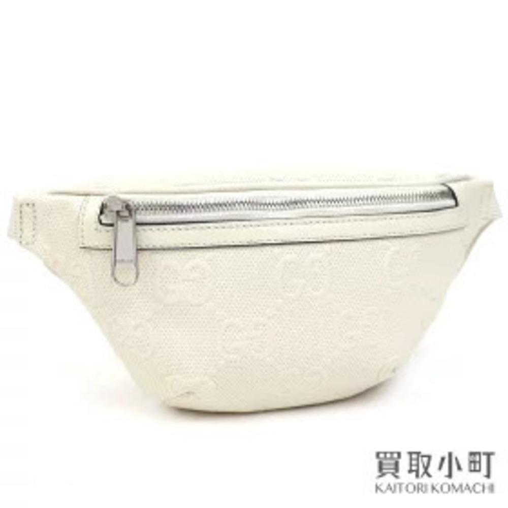 Gucci GG Embossed Belt Bag White Calfskin Crossbody Perforated Leather